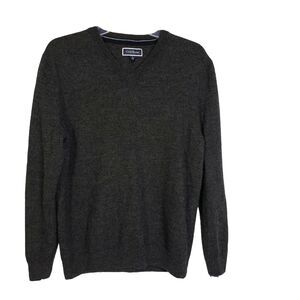 Club Room Mens Sweater Medium Solid V Neck Merino Wool Blend Charcoal Gray